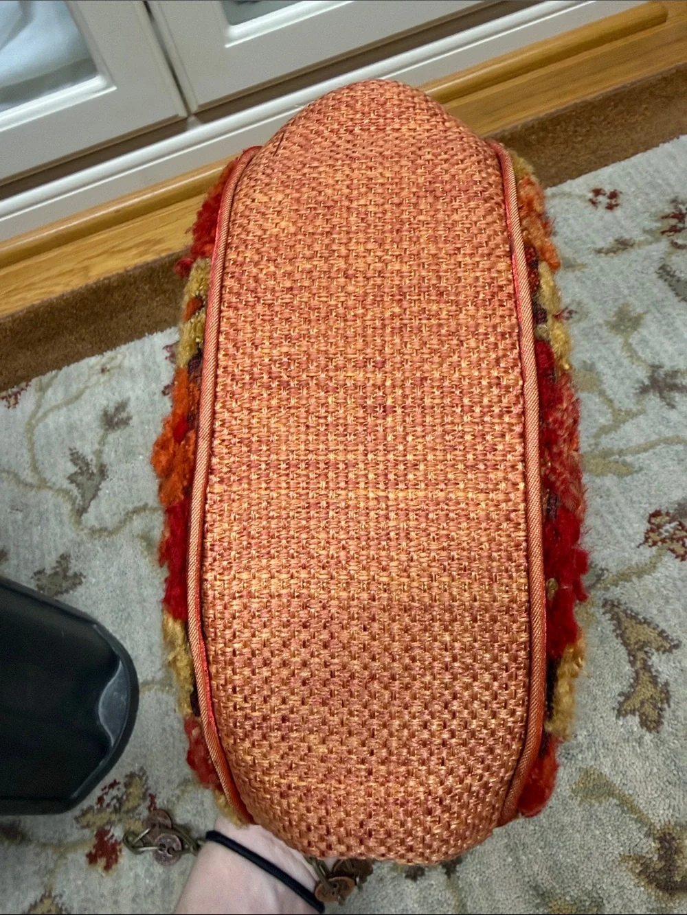 Mary Frances Embroidered Boho Beaded Clutch Handbag in Red & Orange